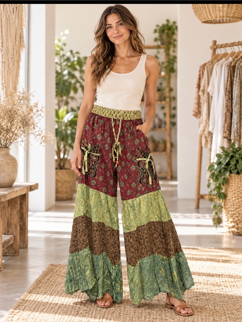 Hippie Forever Patchwork bohemian handmade Wide-Leg Pants o/s